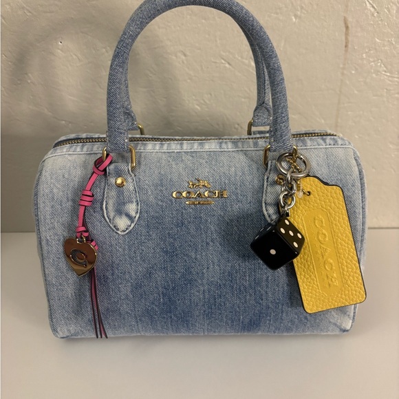 Coach Loved Denim Rowan Satchel with Gold Accents and Charms - Picture 2 of 5